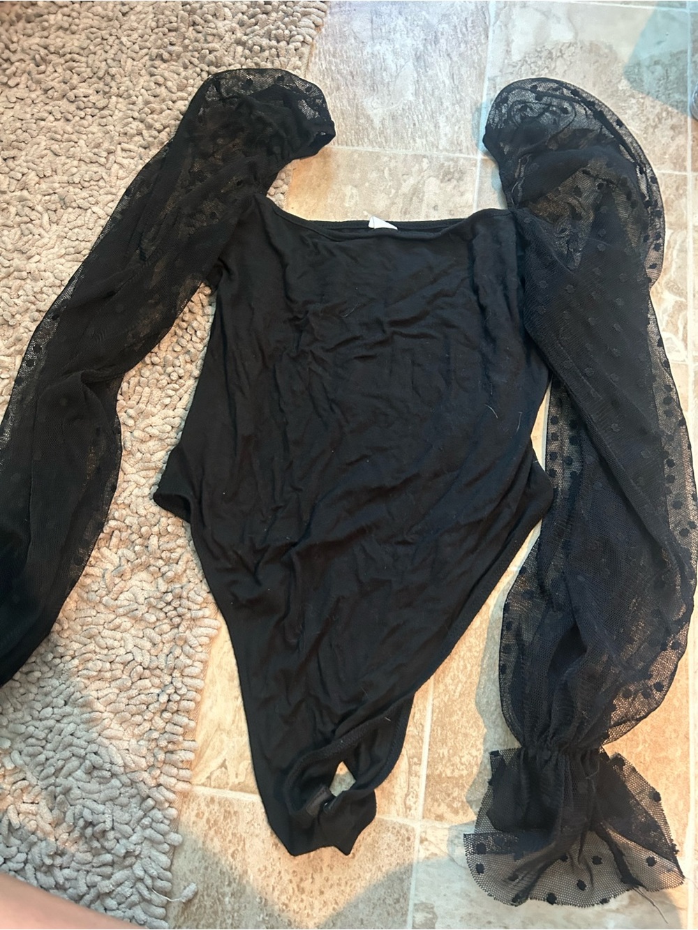 Black Sheer Puff Sleeve Bodysuit - Women's Top